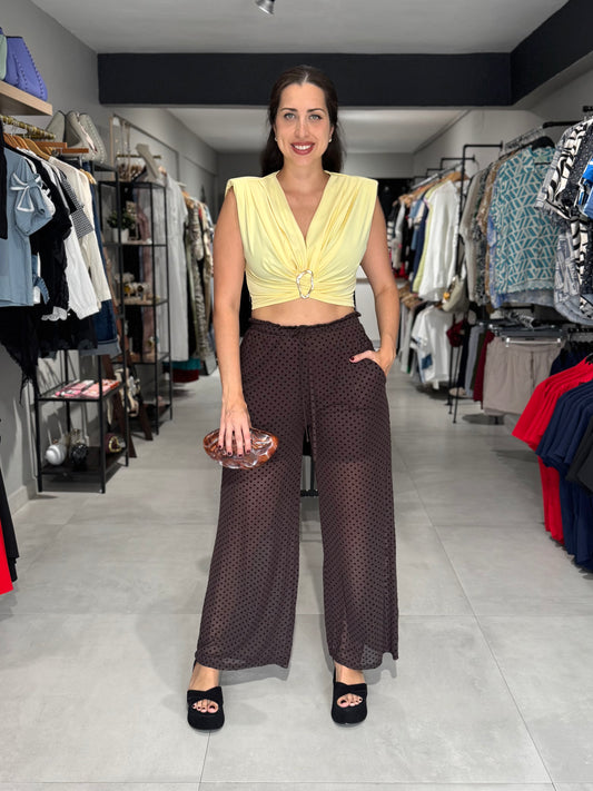 Chic Sheer Polka Dot Pant | CHOCOLATE
