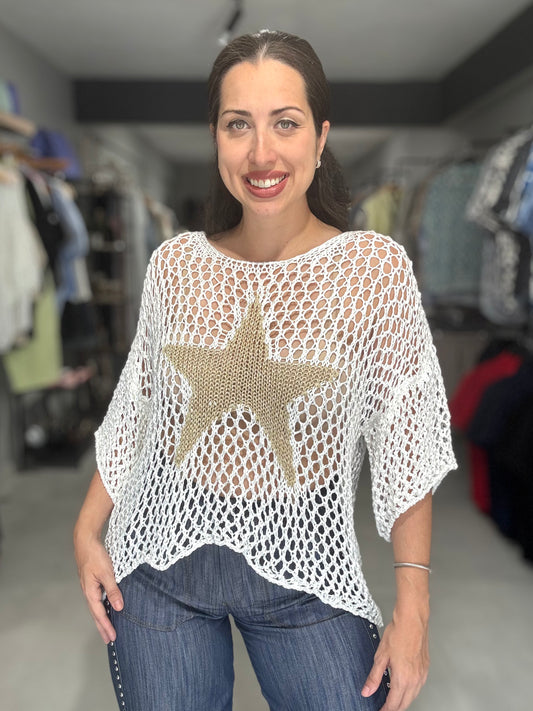 Star Crochet Tunic Blouse | WHITE