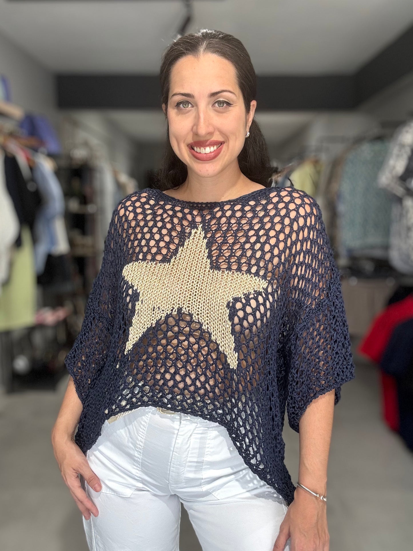 Star Crochet Tunic Blouse | NAVY