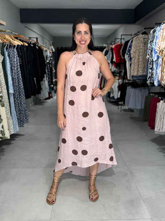 Polka Dot Halter Midi Dress | PINK