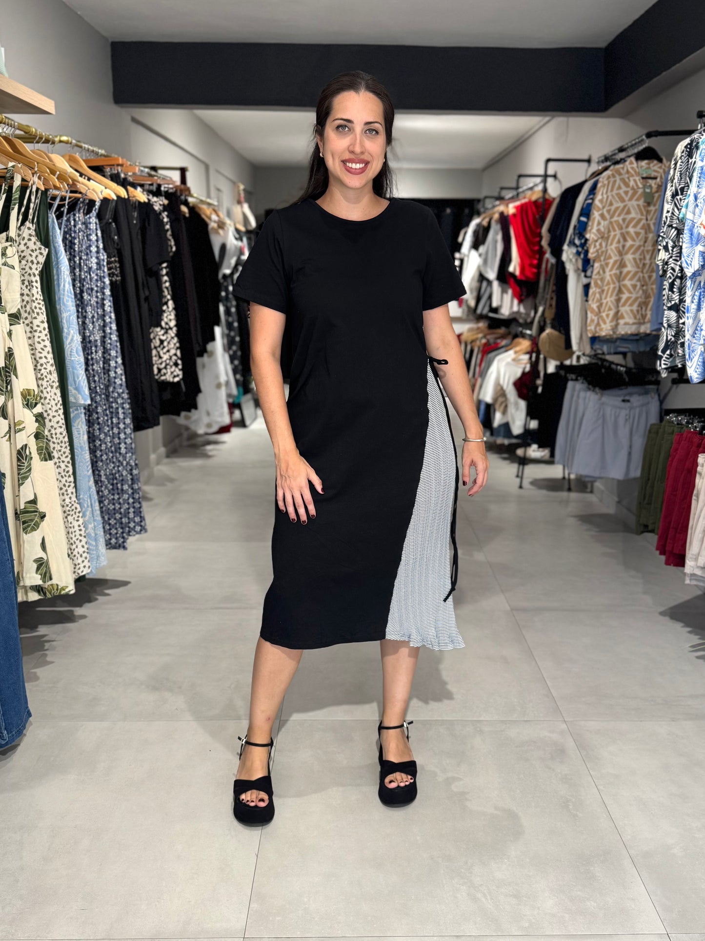 Stripes Accent Midi Dress | BLACK