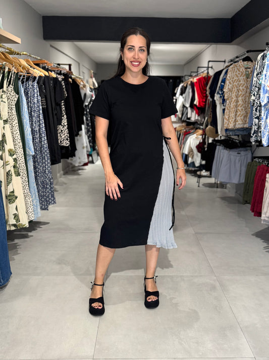 Stripes Accent Midi Dress | BLACK