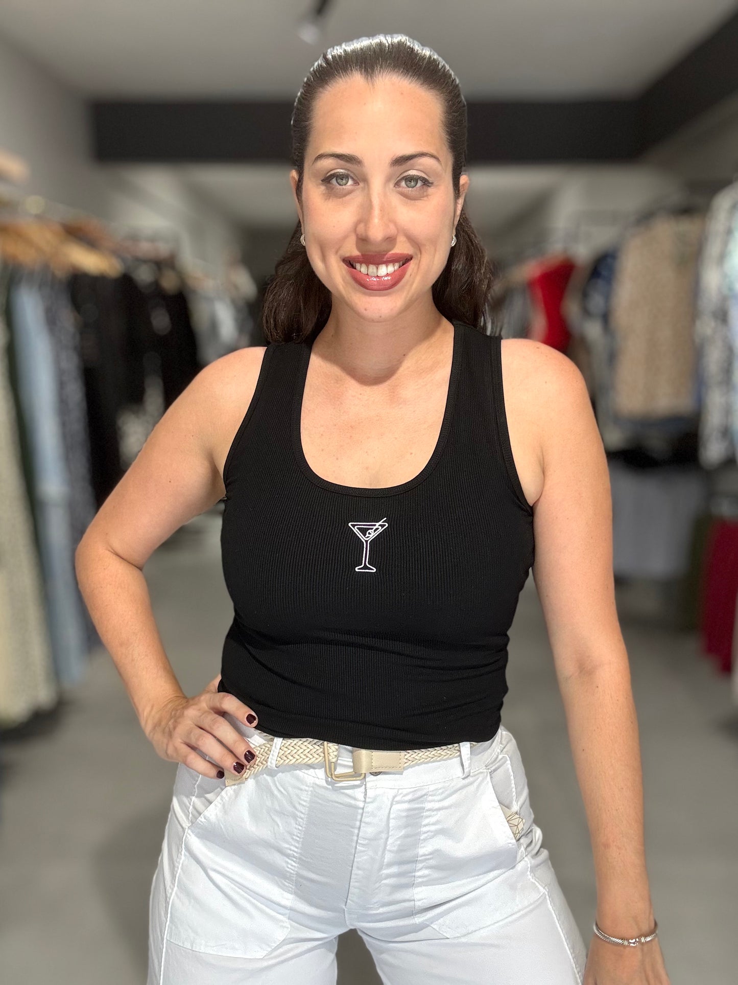 Martini Embroidered Tank | BLACK