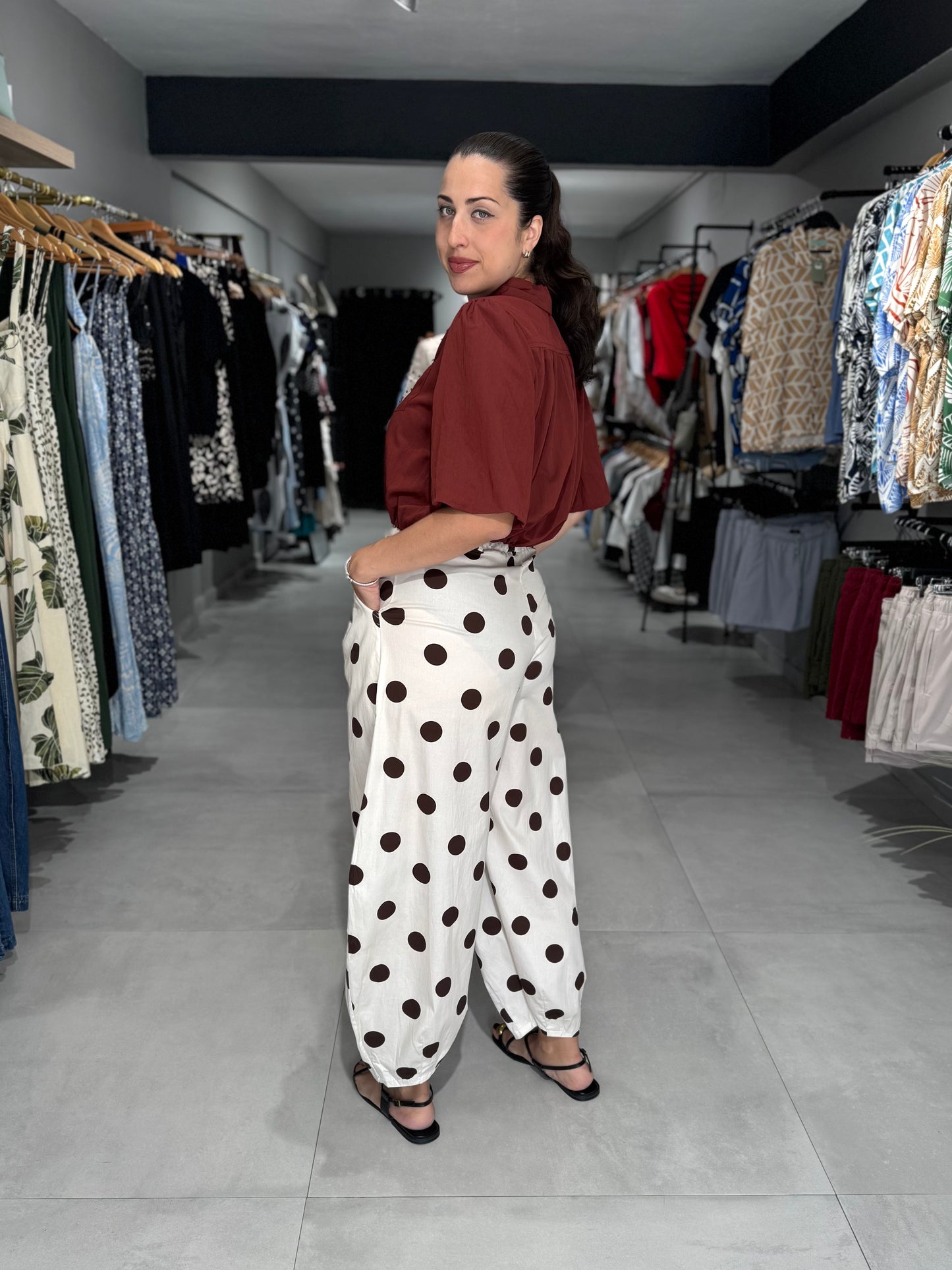 PRE ORDER | Polka Dot Barrel Pant | CREAM
