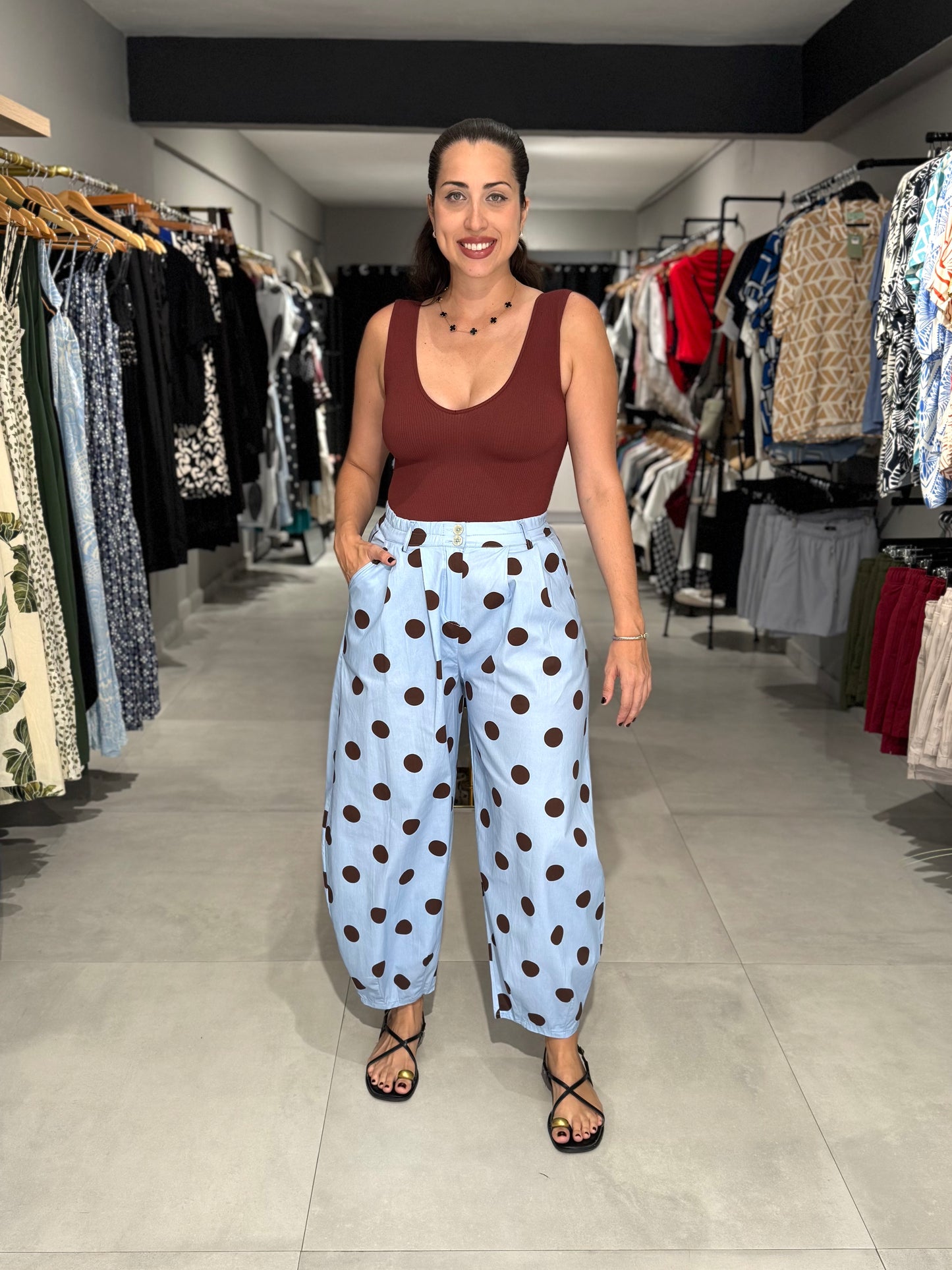 PRE ORDER | Polka Dot Barrel Pant | SKY BLUE