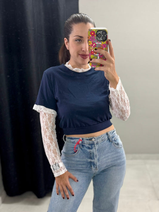 Paris Lace Sleeve Crop Top