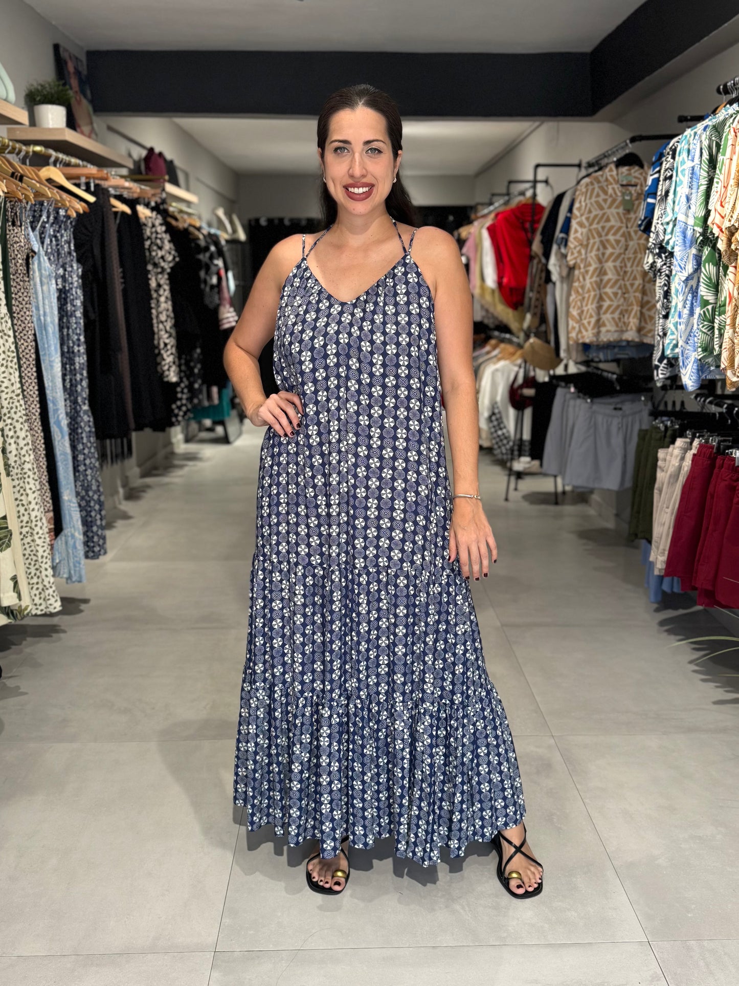 Blue Guarda Sol Tiered Sleeveless Maxi Dress