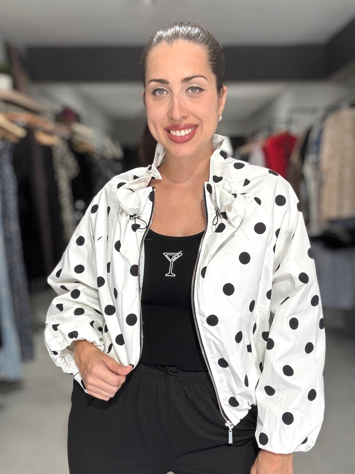 Polka Dot Bomber Jacket | WHITE
