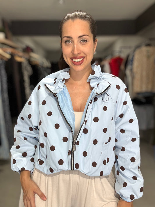 Polka Dot Bomber Jacket | SKY BLUE