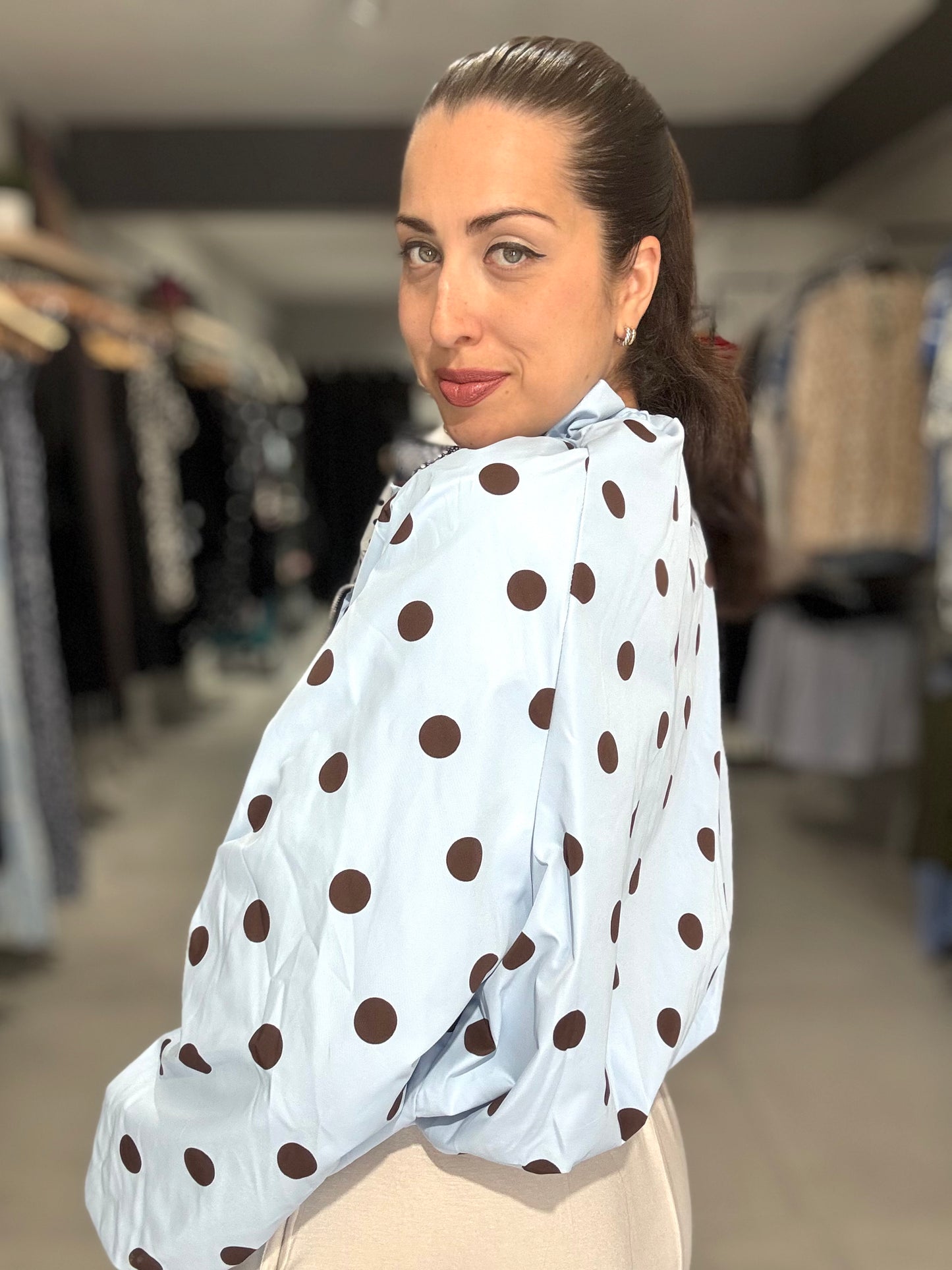 Polka Dot Bomber Jacket | SKY BLUE