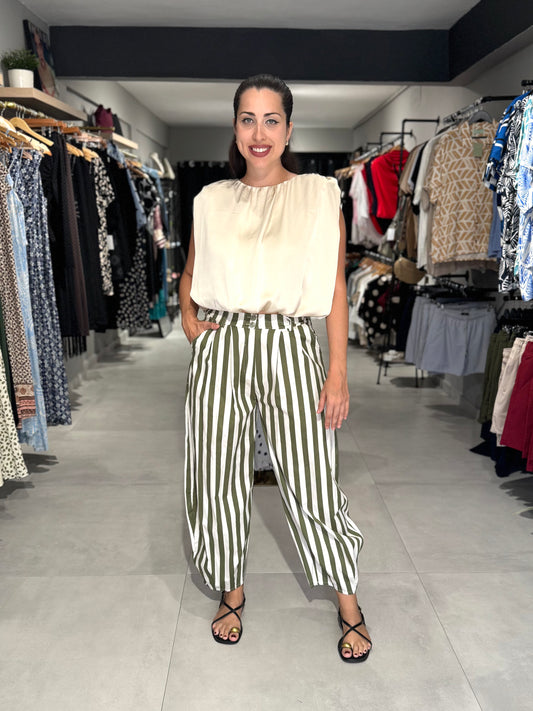 Colorful Stripes Barrel Pant | GREEN