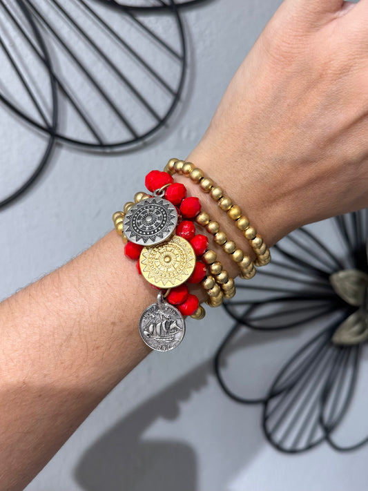 Medallions Bracelet Set | RED