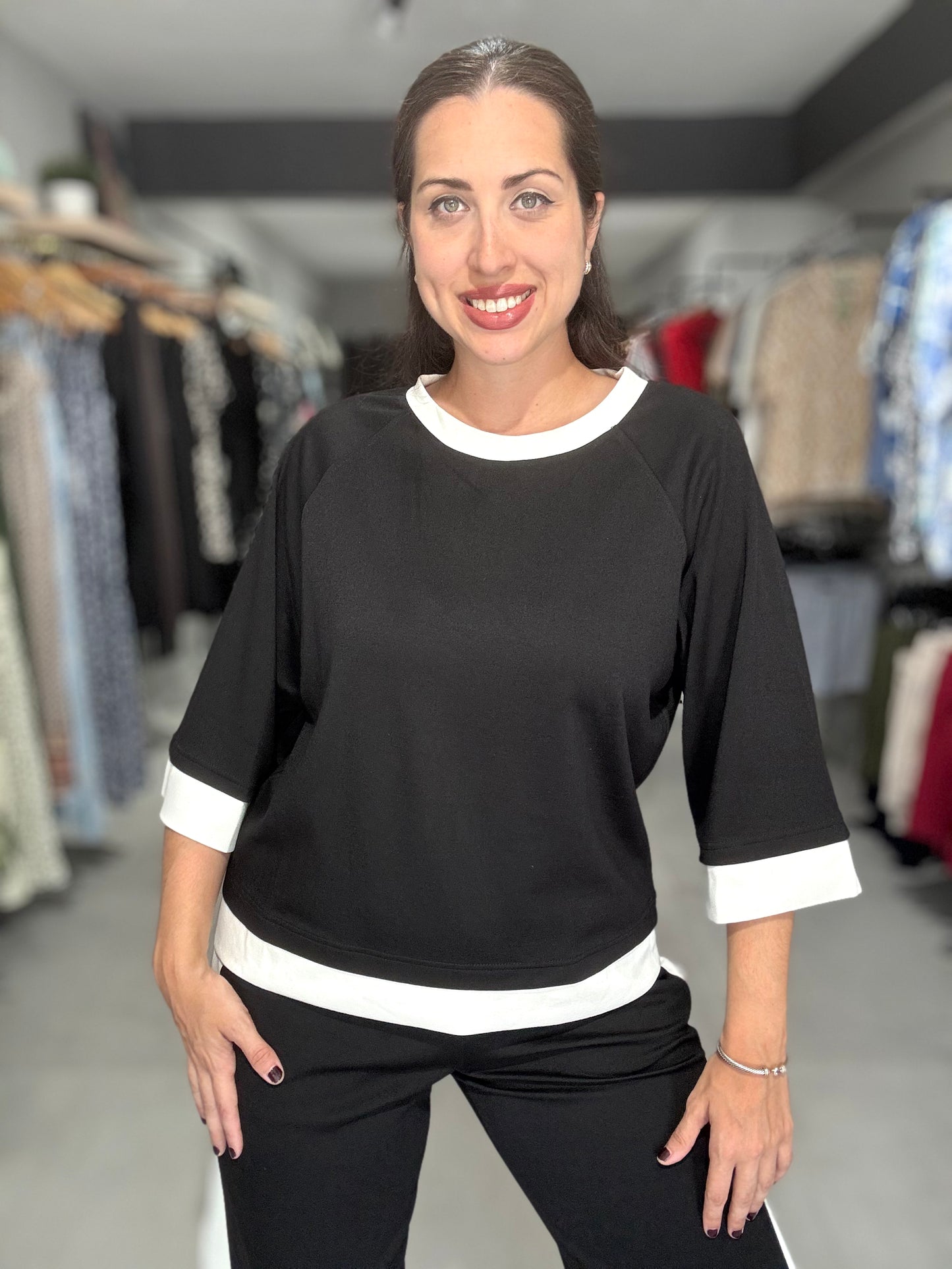 Contrast Stripe Travel Blouse