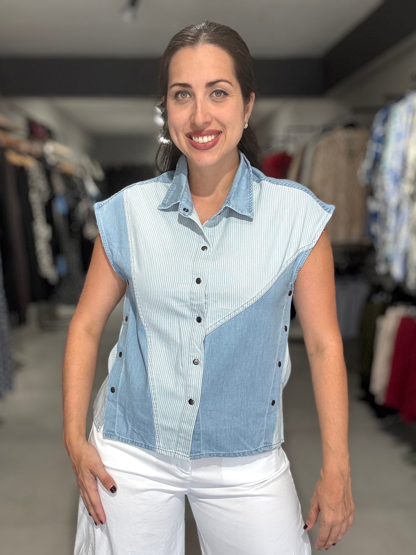 Stripes Denim Vest Top | LIGHT DENIM