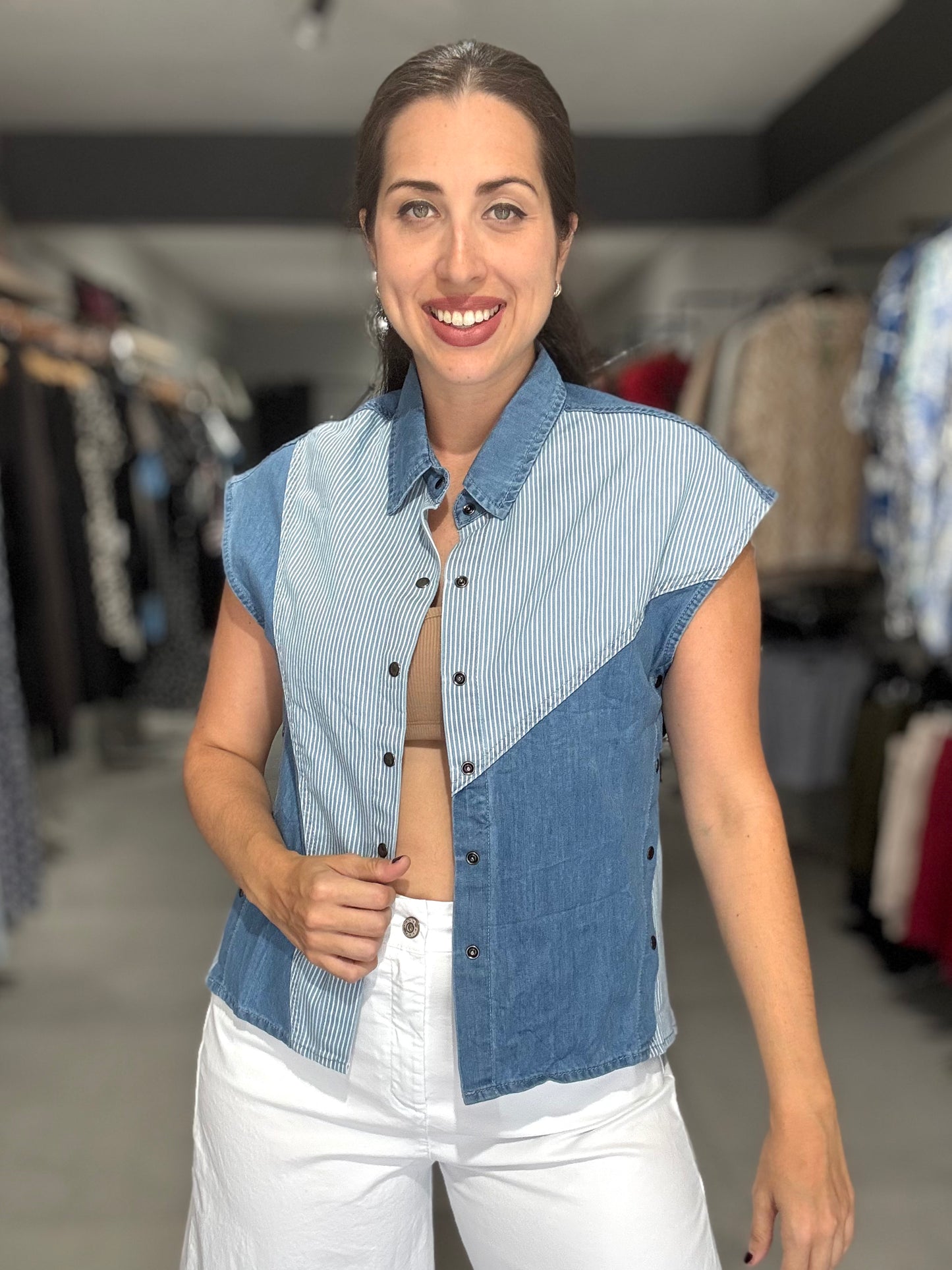 Stripes Denim Vest Top | DARK DENIM