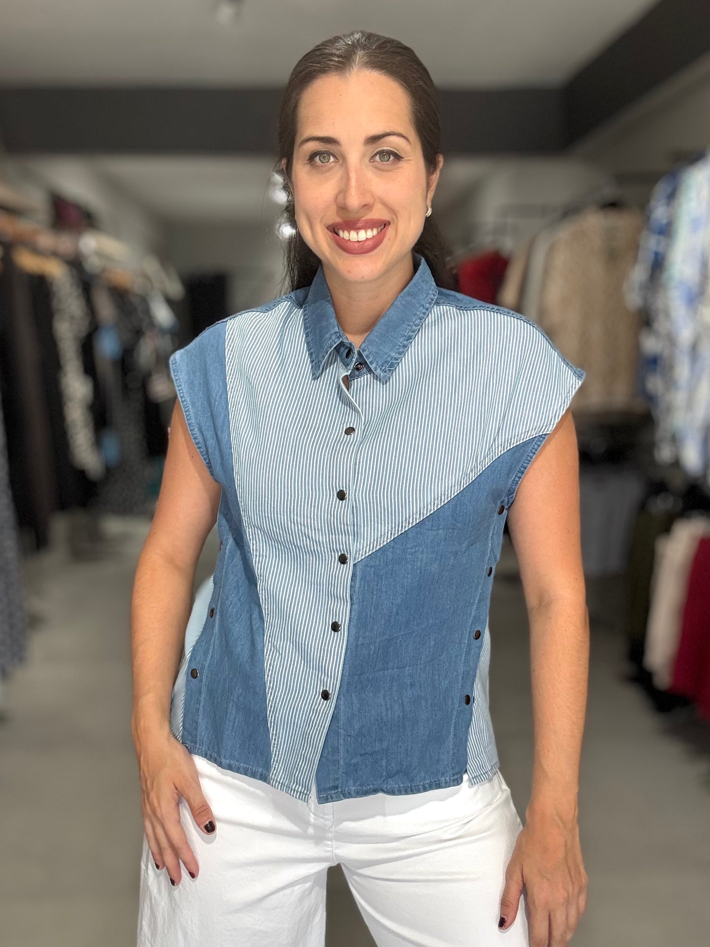 Stripes Denim Vest Top | DARK DENIM