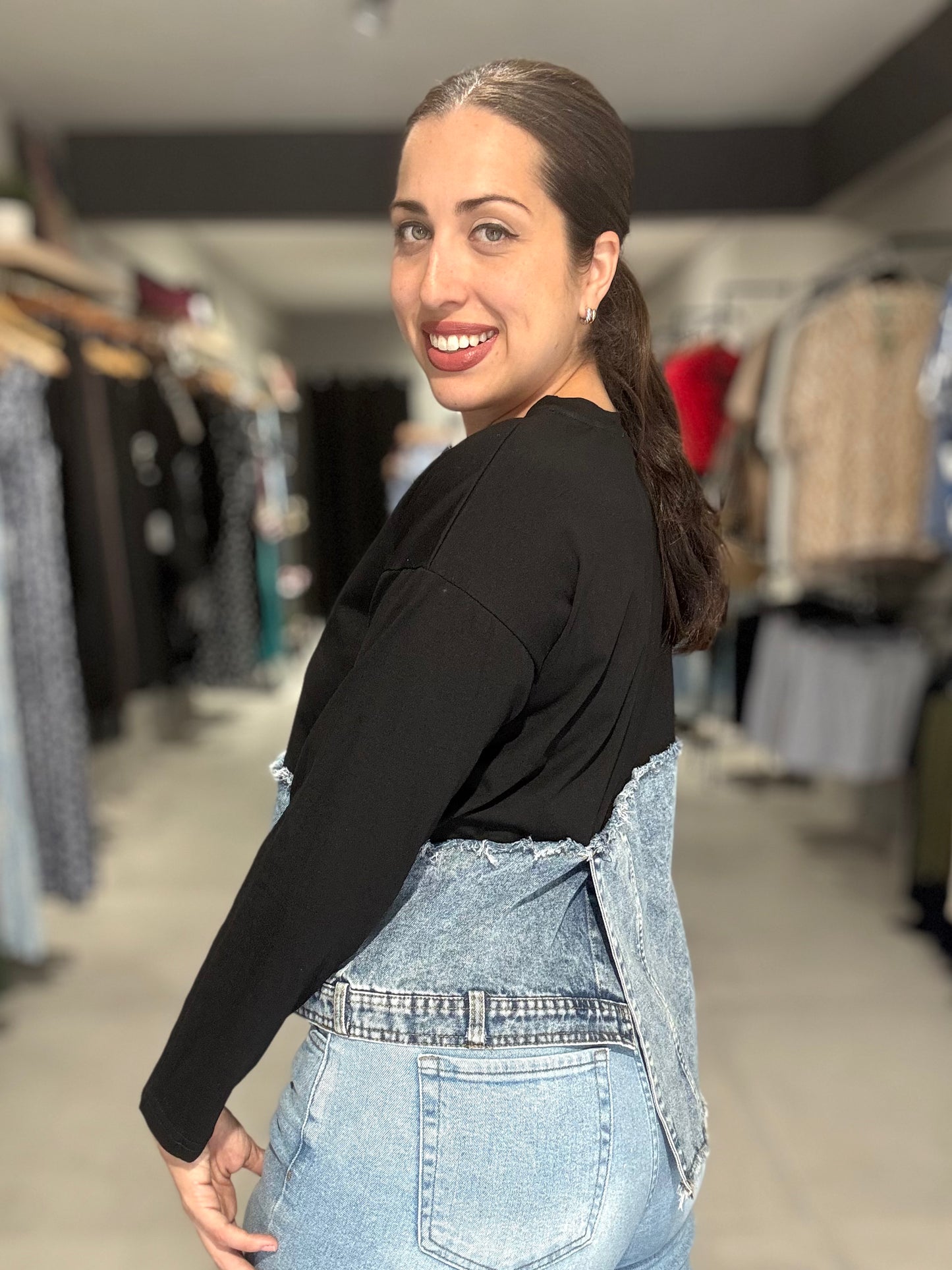 Denim Accent Long Sleeve Tee