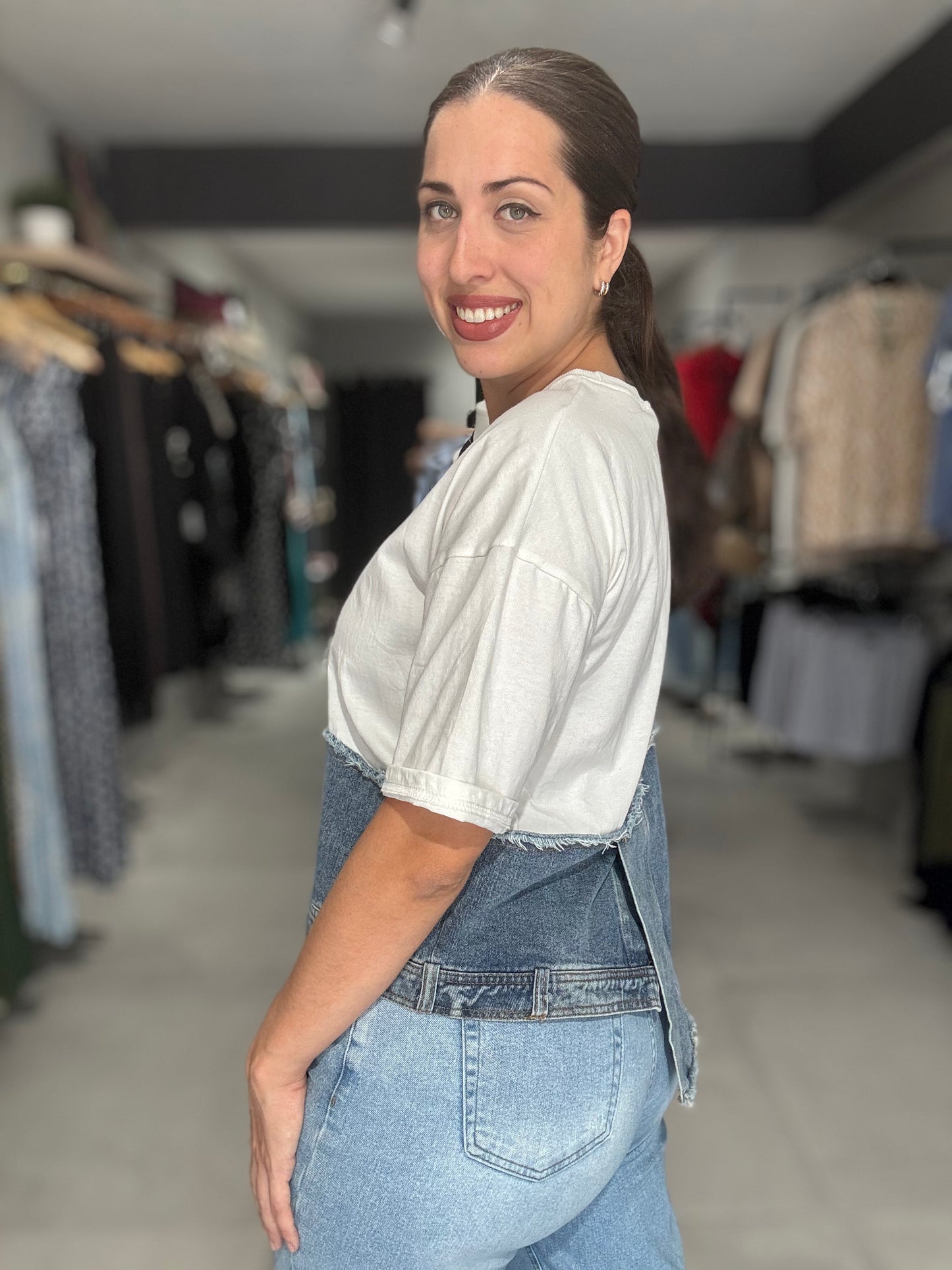 Denim Accent Tee Blouse | WHITE