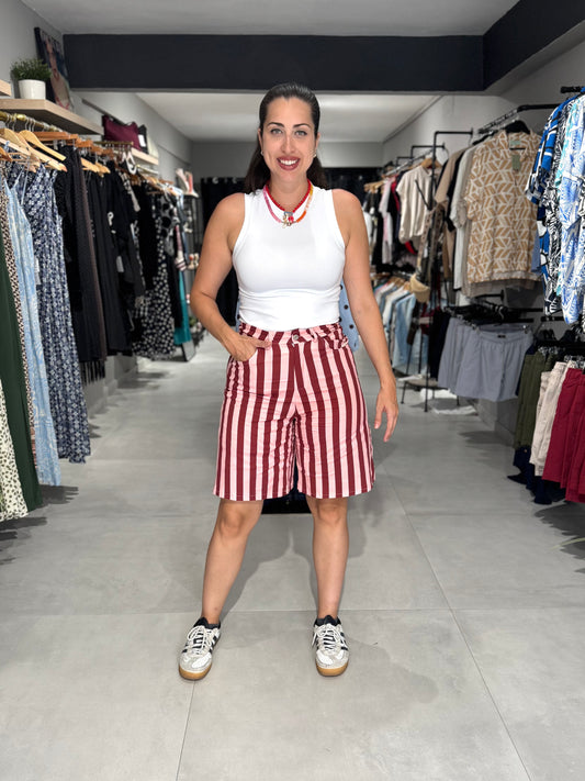 Colorful Stripes Jorts | PINK & BURGUNDY