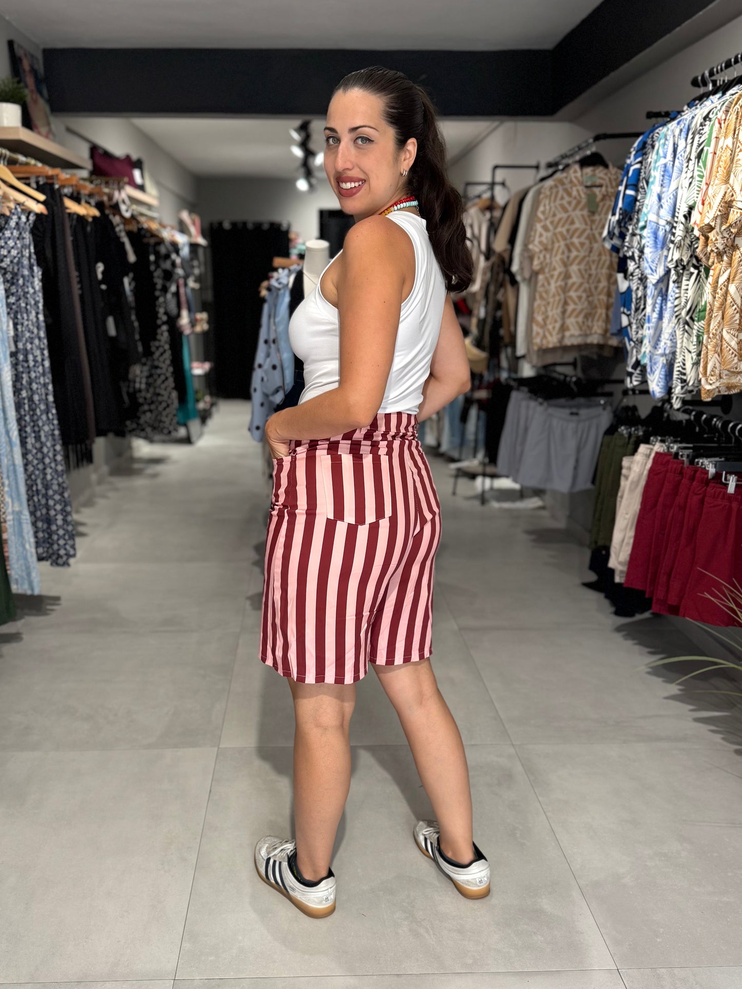 Colorful Stripes Jorts | PINK & BURGUNDY