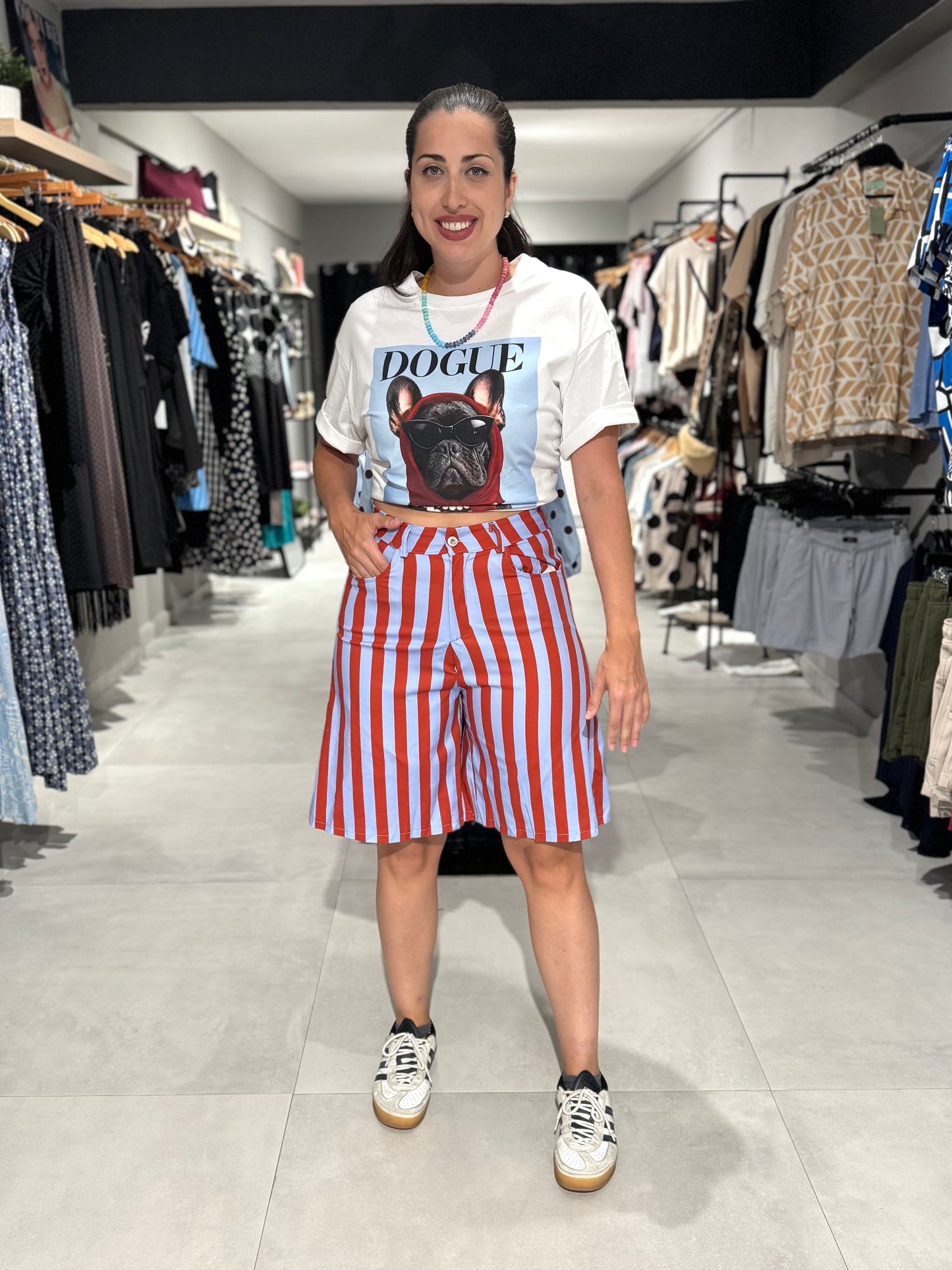 Colorful Stripes Jorts | RED & BLUE