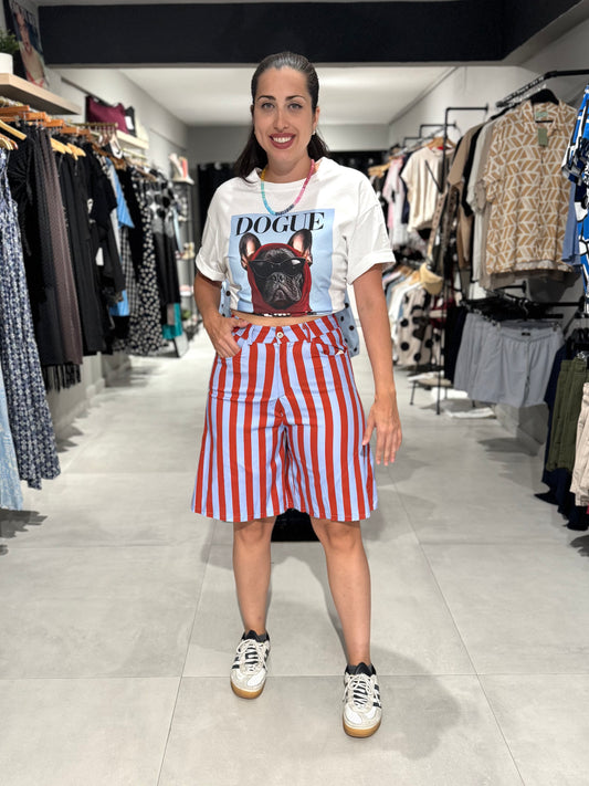 Colorful Stripes Jorts | RED & BLUE