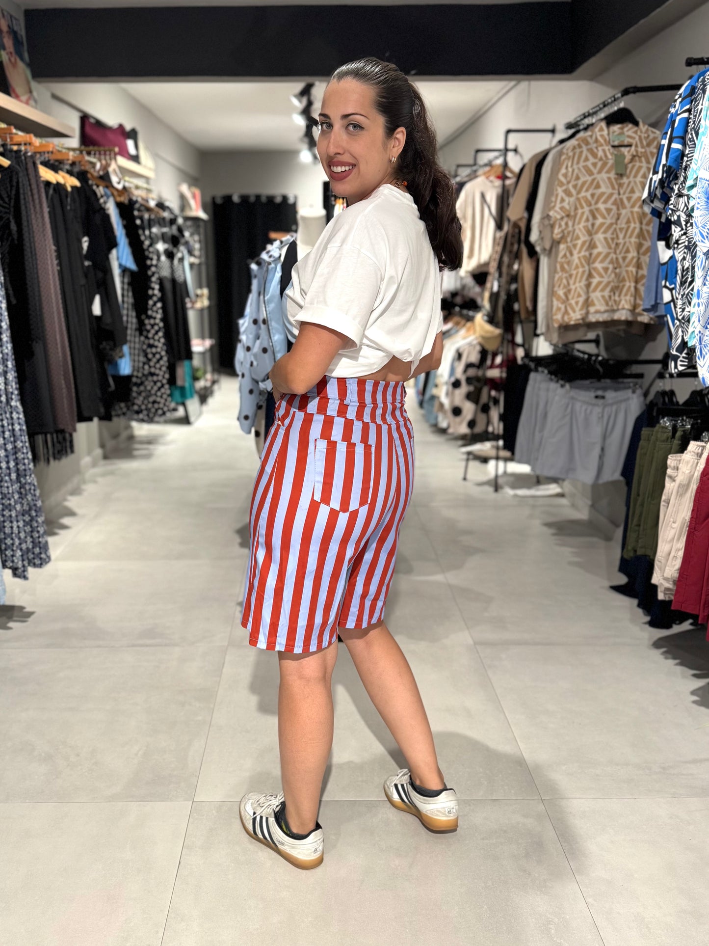 Colorful Stripes Jorts | RED & BLUE