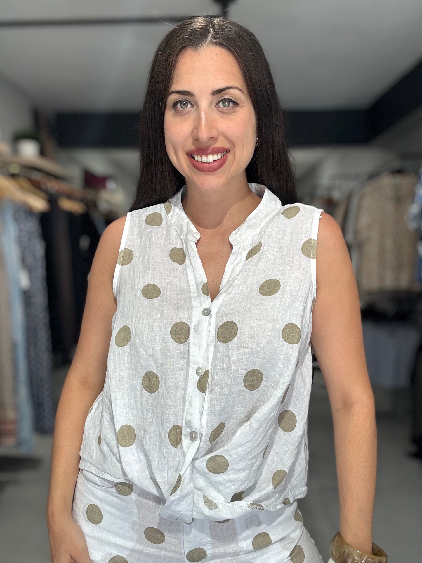 Polka Dot Linen Blouse | WHITE