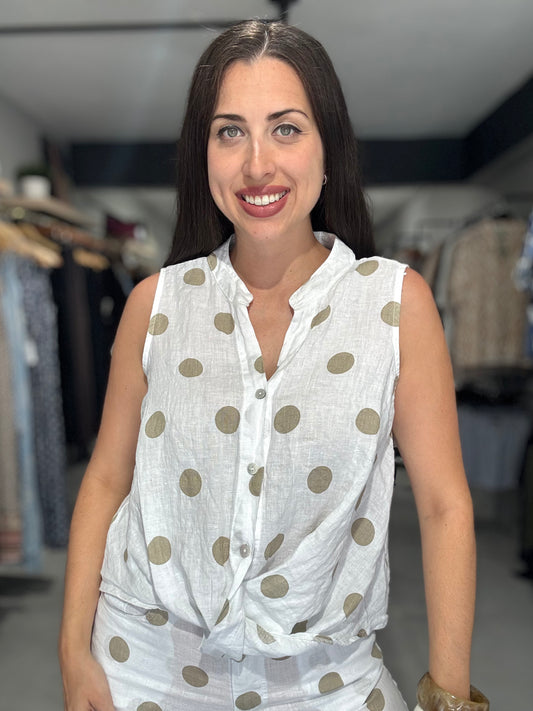 Polka Dot Linen Blouse | WHITE