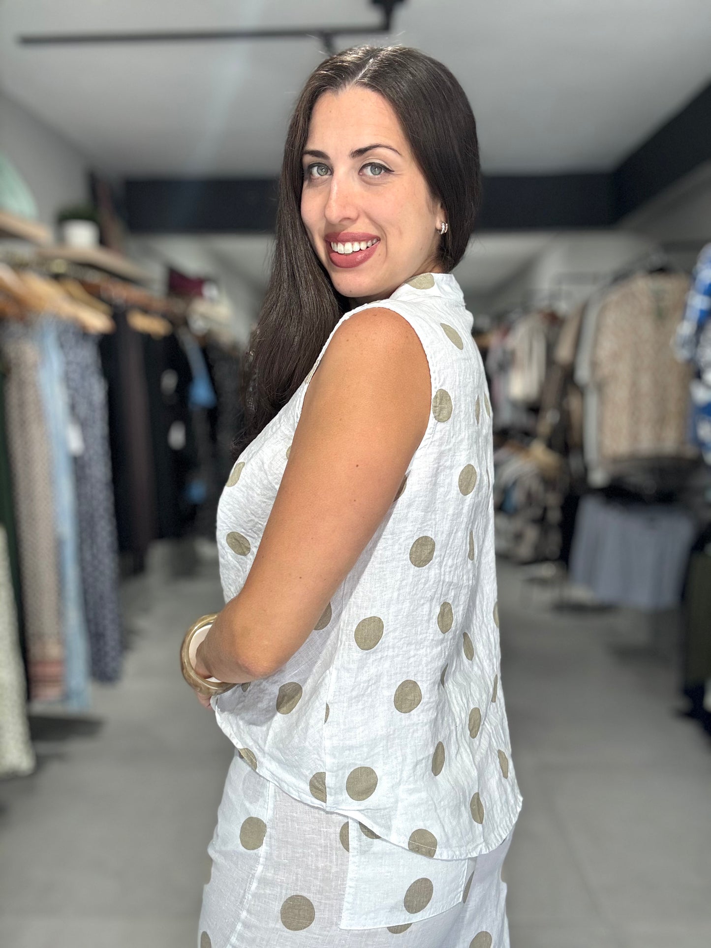 Polka Dot Linen Blouse | WHITE