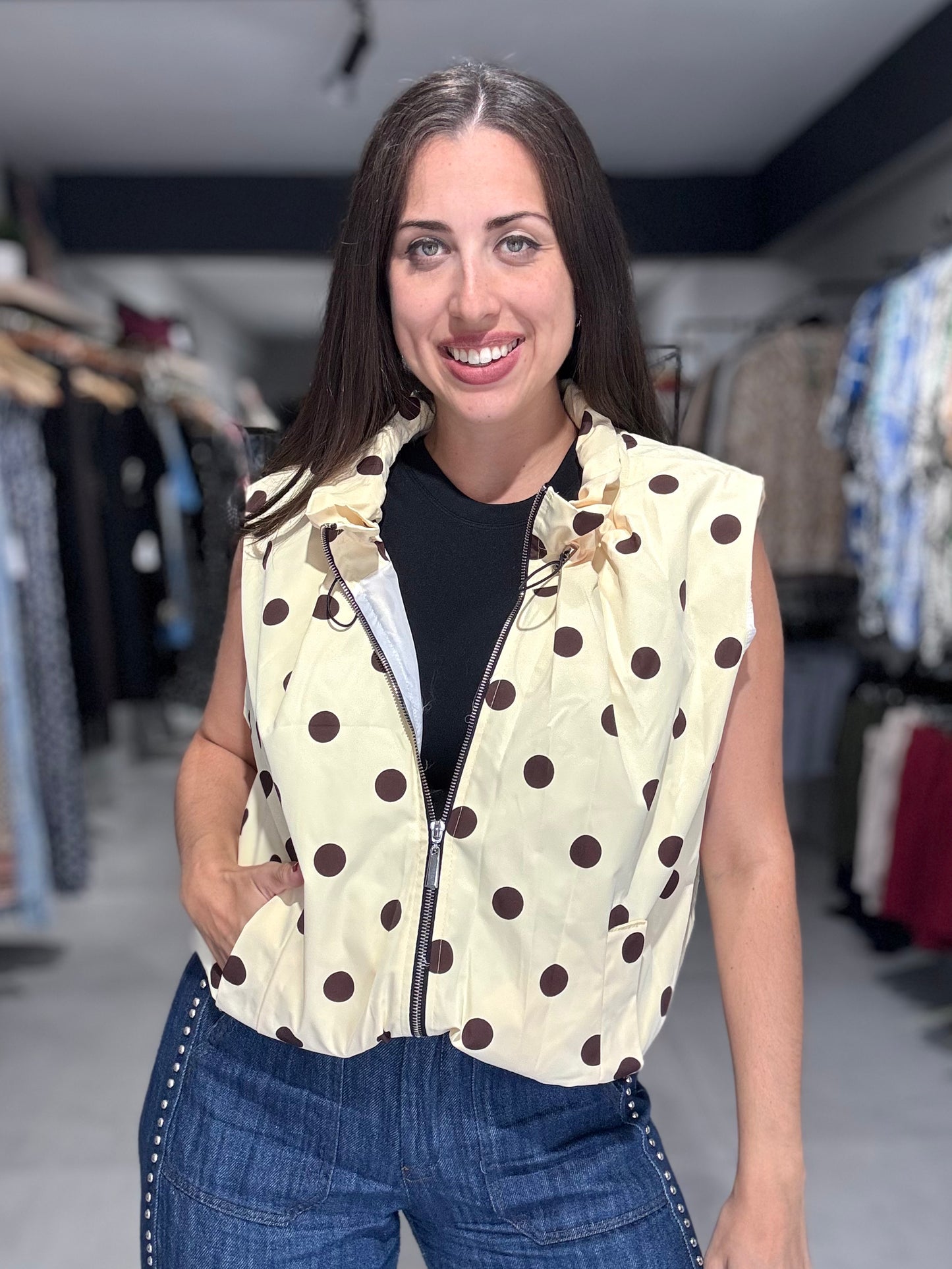 Polka Dot Bomber Vest | BUTTER YELLOW