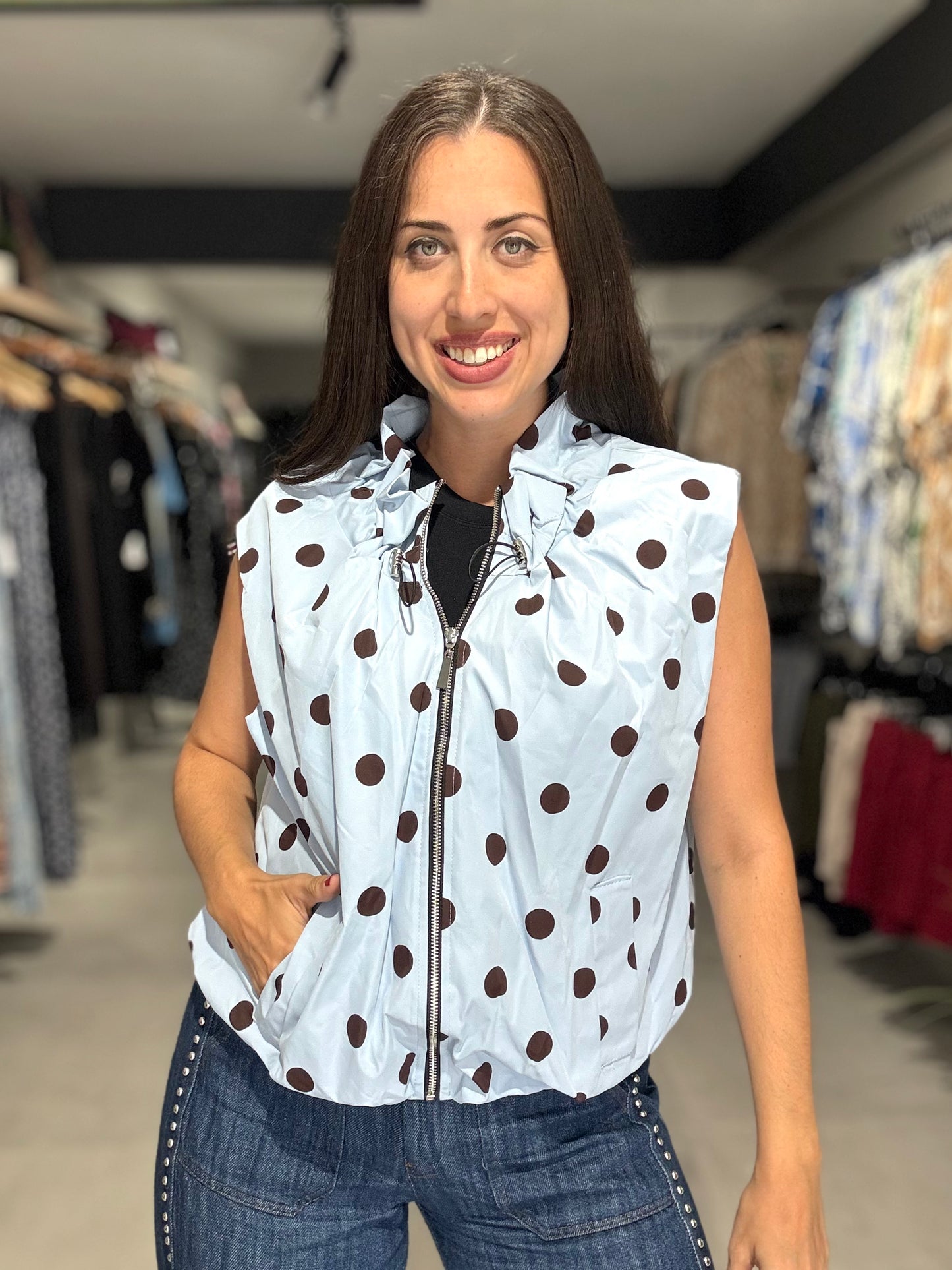 Polka Dot Bomber Vest | SKY BLUE