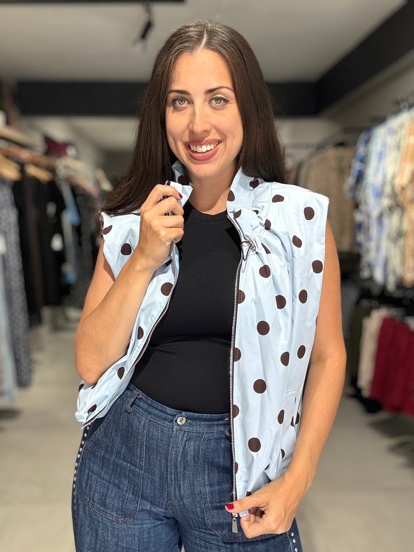 Polka Dot Bomber Vest | SKY BLUE