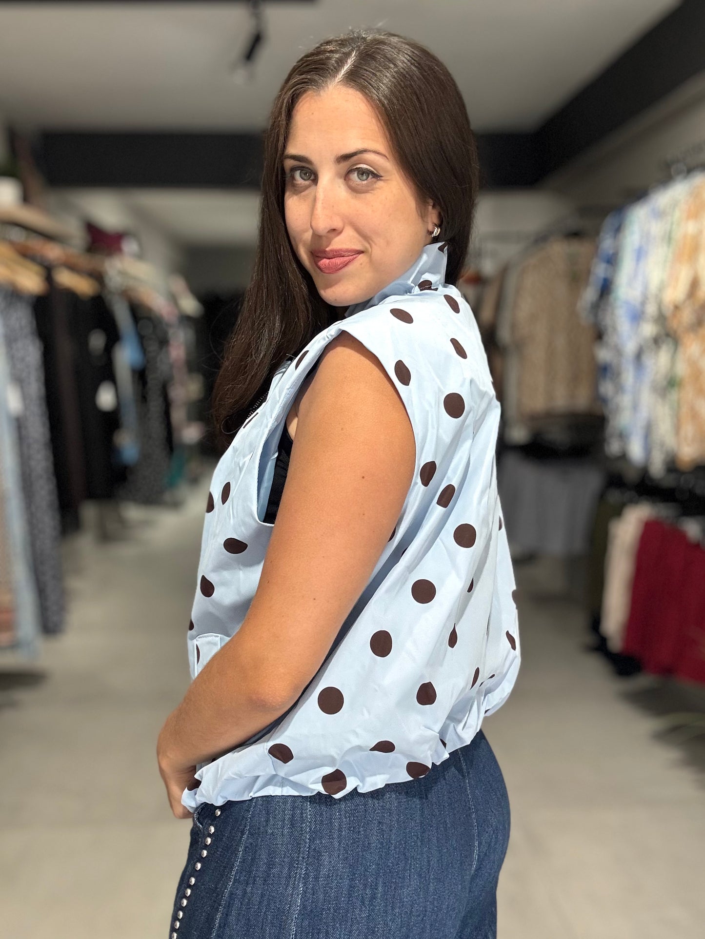 Polka Dot Bomber Vest | SKY BLUE