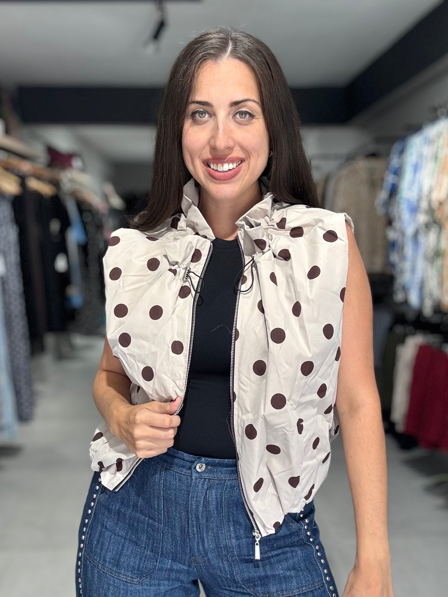 Polka Dot Bomber Vest | CREAM