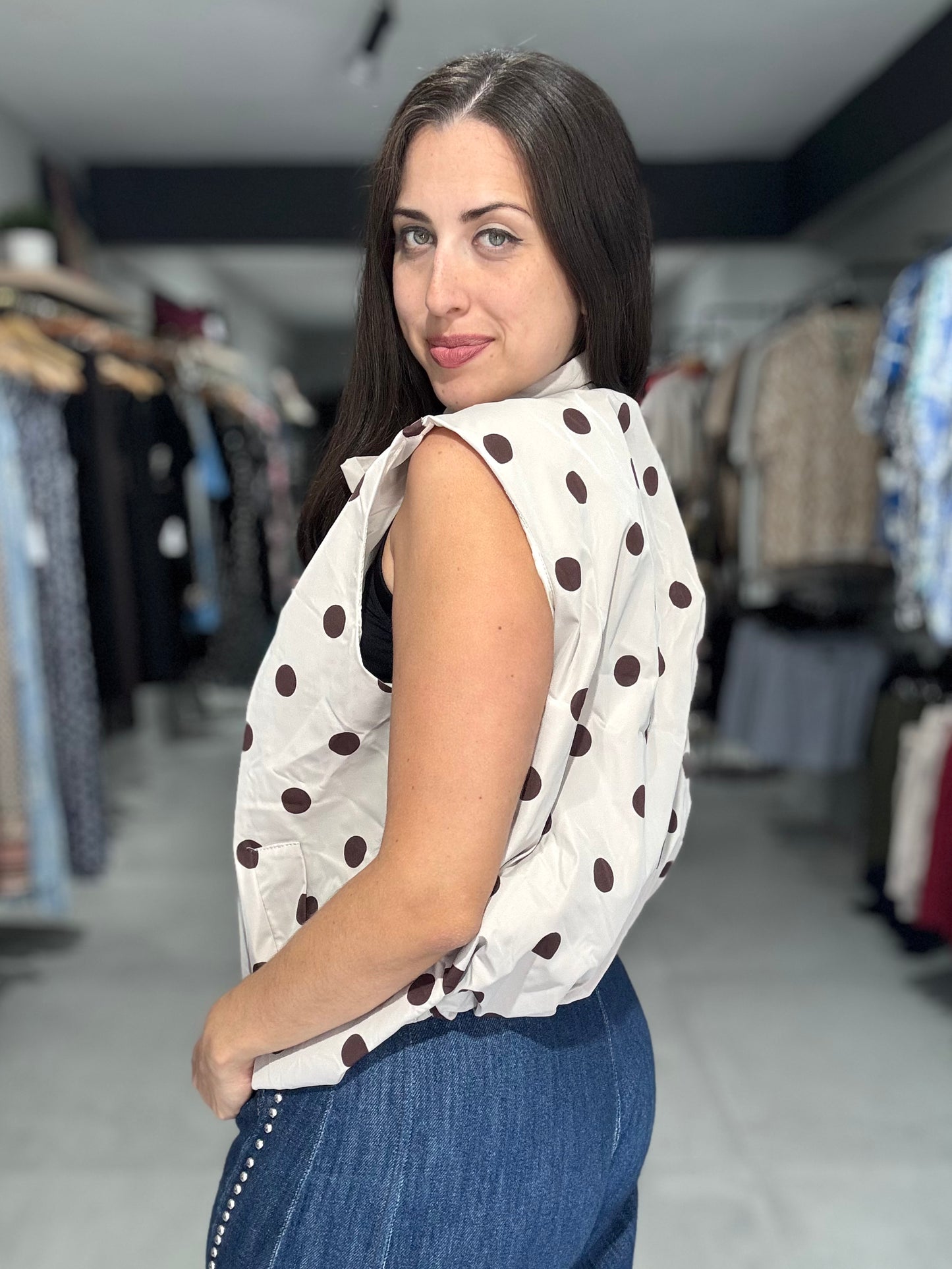 Polka Dot Bomber Vest | CREAM