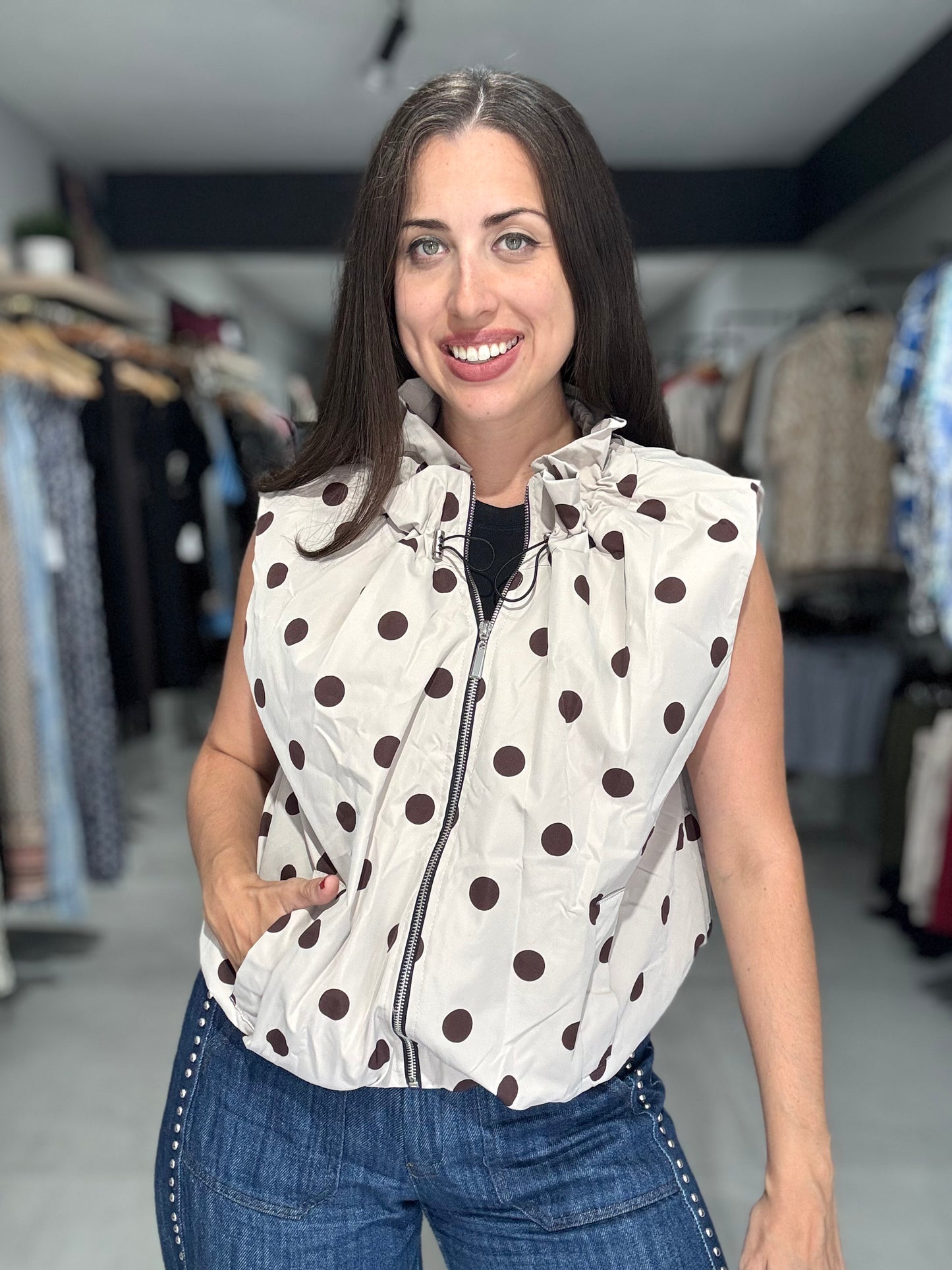 Polka Dot Bomber Vest | CREAM