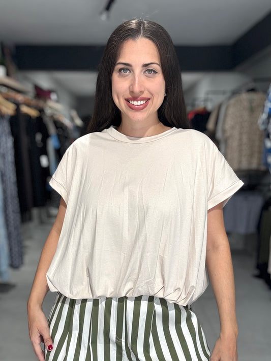 Bubble Trim Tee Blouse | BEIGE