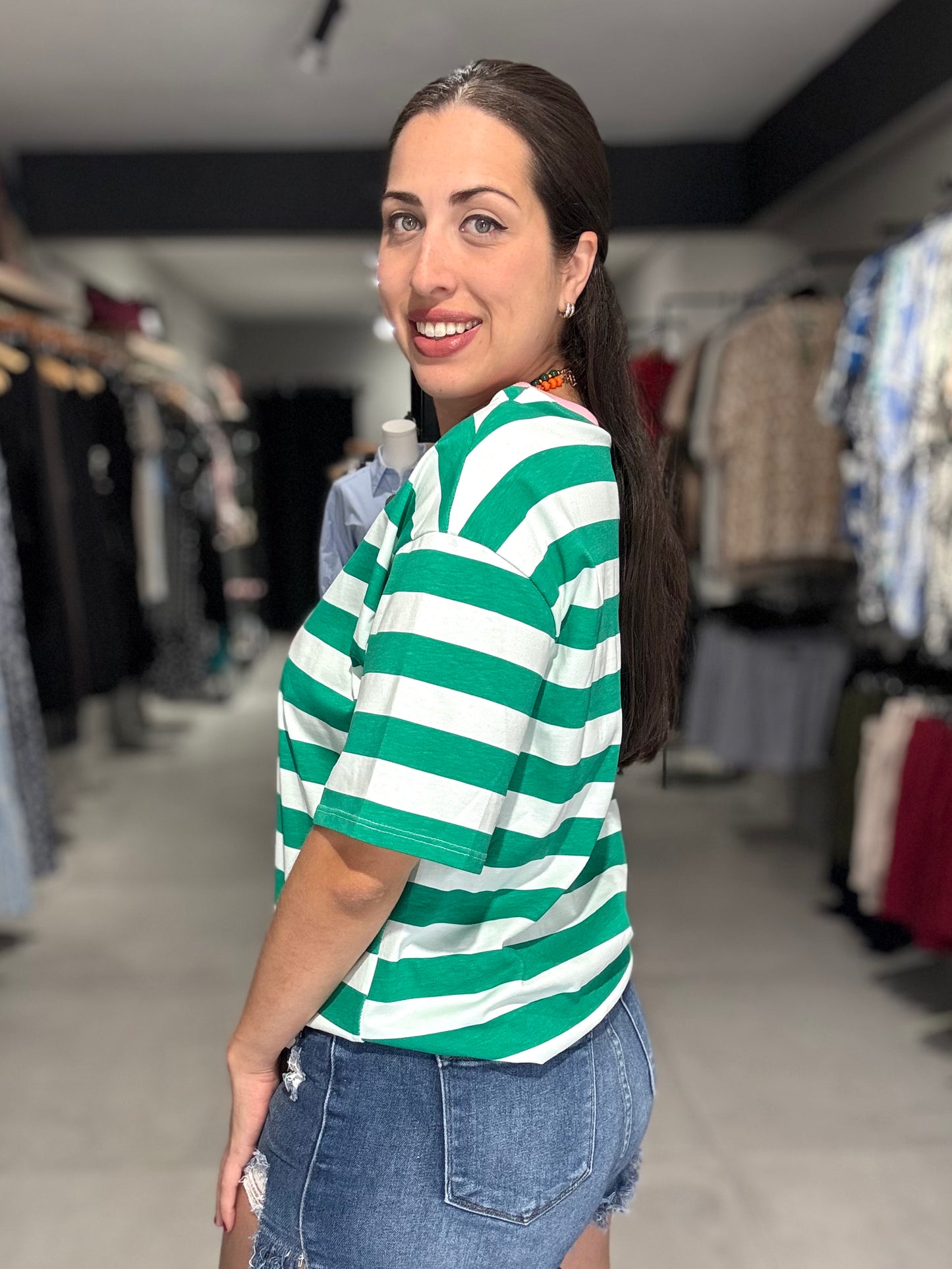 Colorful Stripes Lobster Tee | GREEN