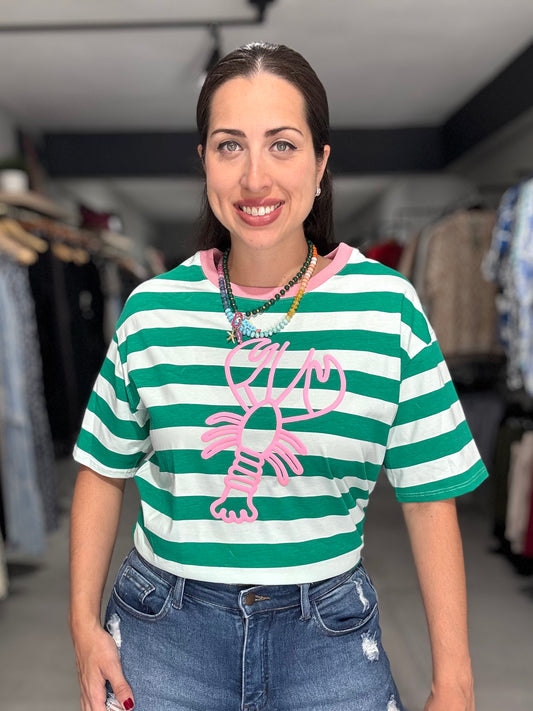 Colorful Stripes Lobster Tee | GREEN