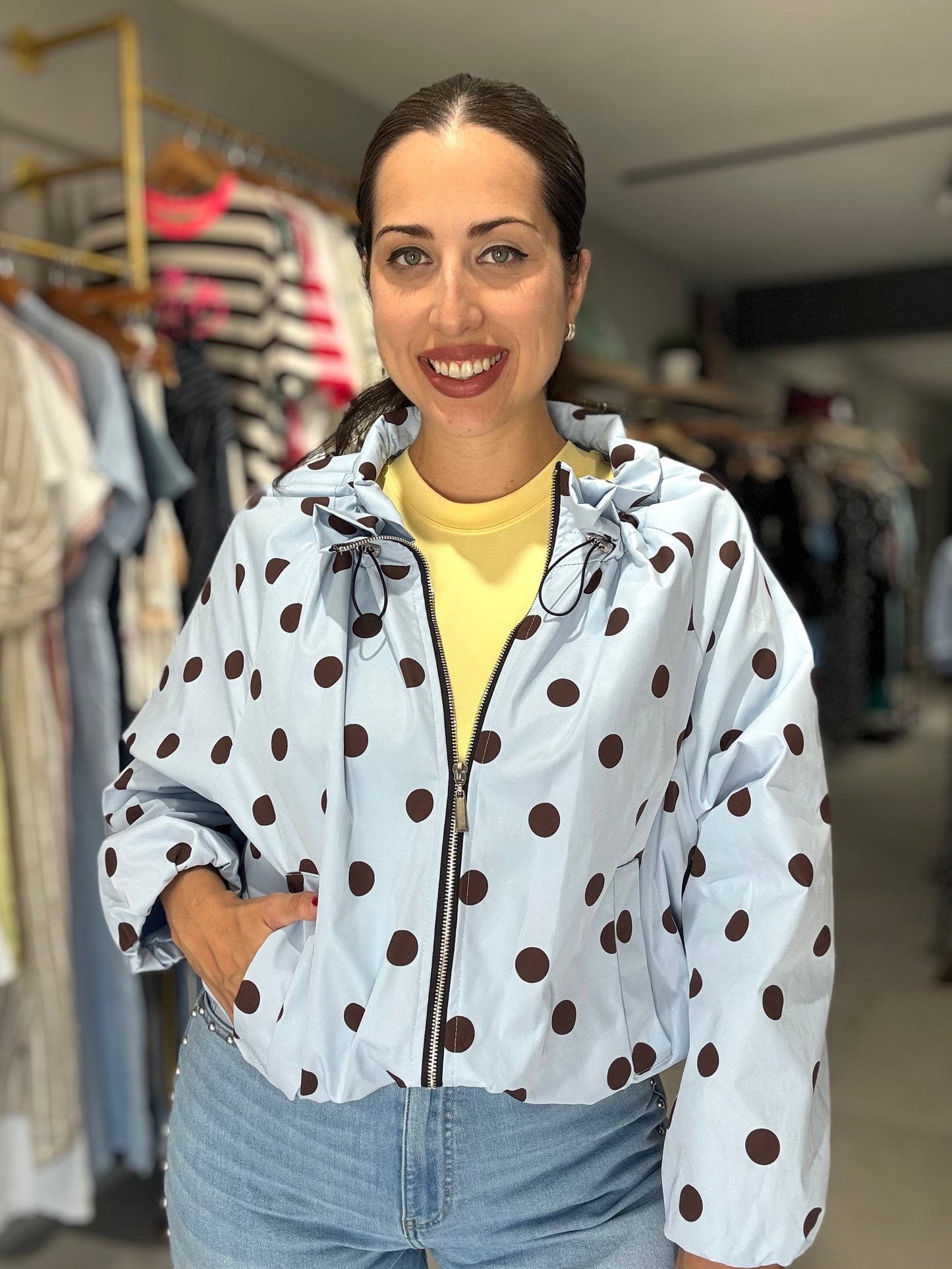 Polka Dot Bomber Jacket | SKY BLUE