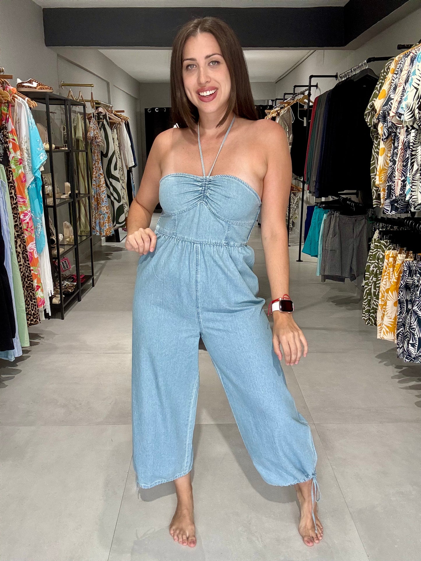 Halter Denim Jumpsuit