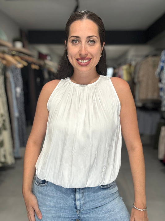 Bubble Trim Sleeveless Blouse | WHITE