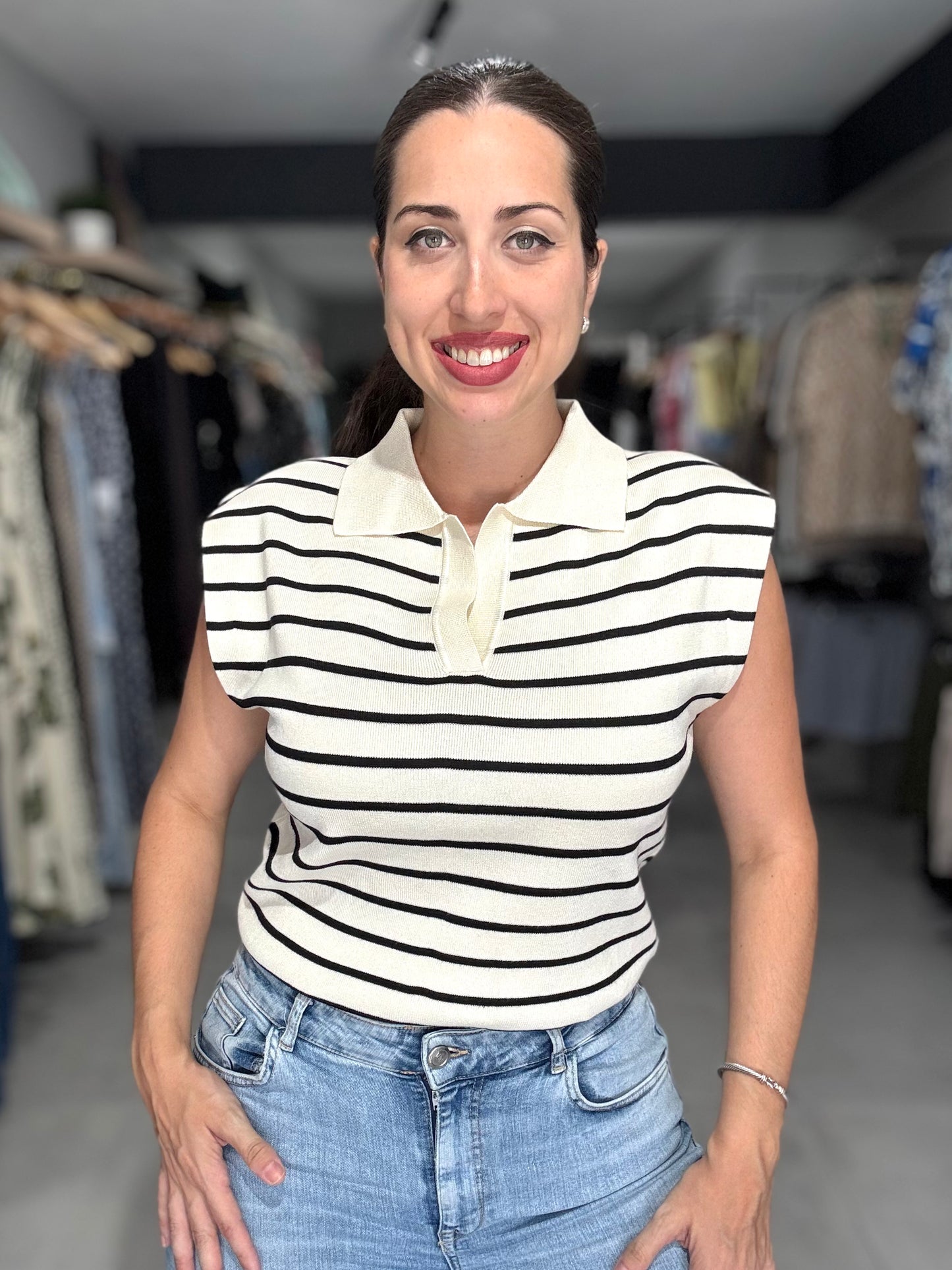 Stripes Knit Vest Top | WHITE