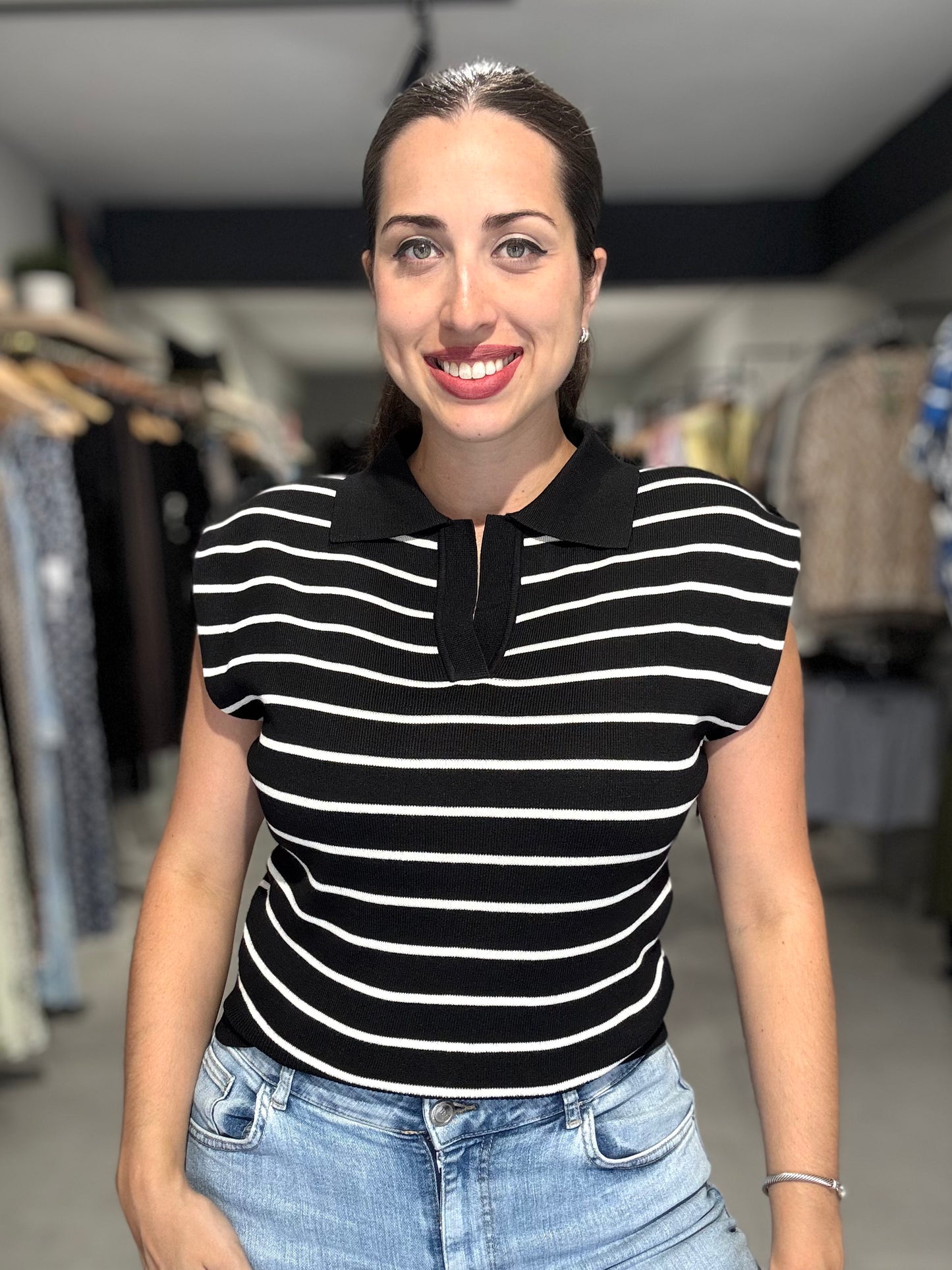 Stripes Knit Vest Top | BLACK