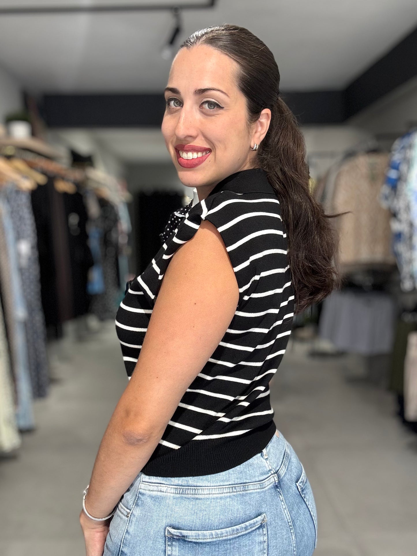 Stripes Knit Vest Top | BLACK