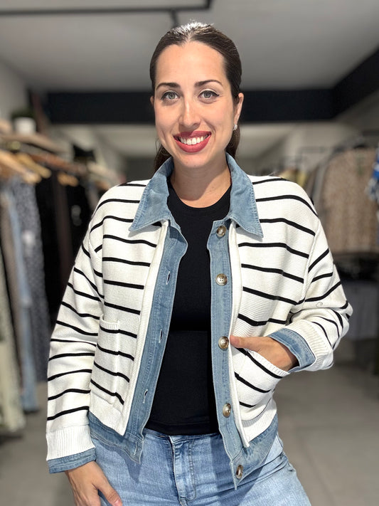 Denim Trim Striped Jacket | CREAM
