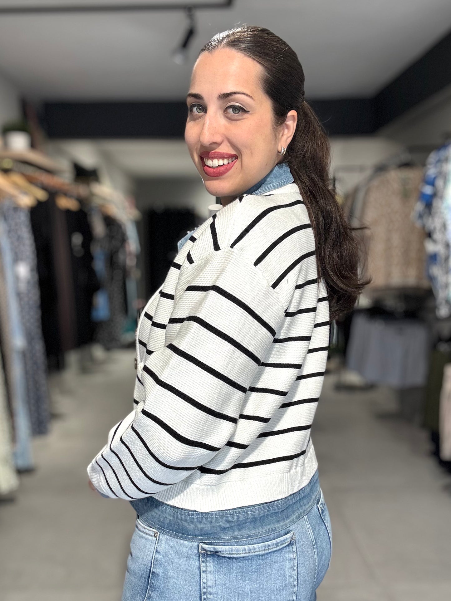 Denim Trim Striped Jacket | CREAM
