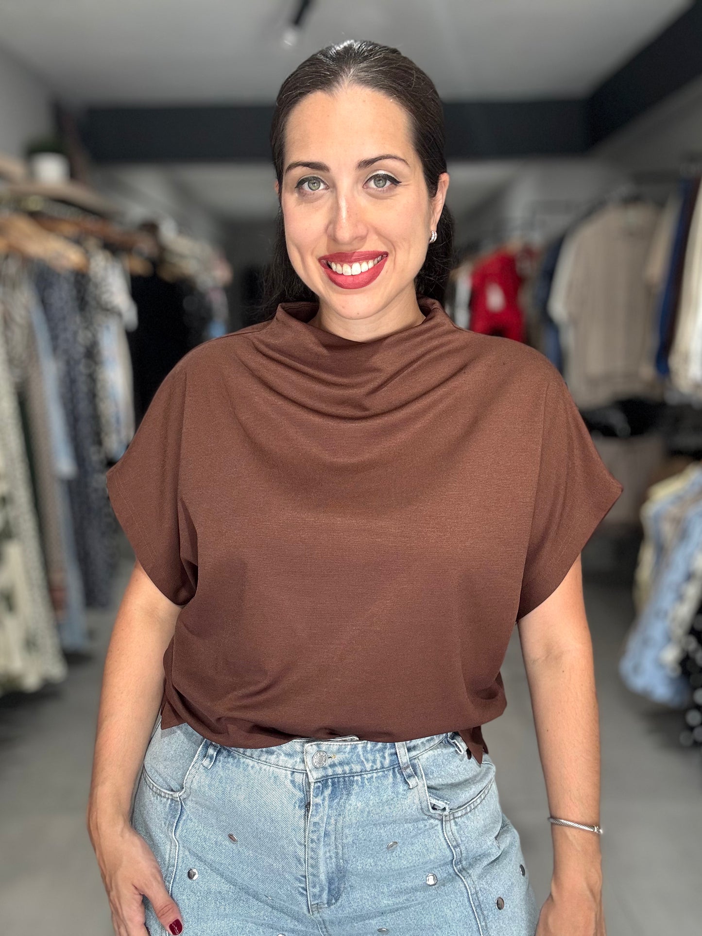 Mock Neck Blouse | CHOCOLATE
