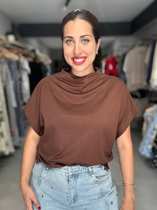 PRE ORDER | Mock Neck Blouse | CHOCOLATE [ETA 10/21]